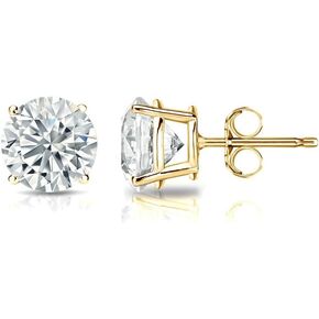 1/6 to 2 Carat Lab Grown Diamond Round Stud Earrings in 14k Gold (G-H, VS1-VS2, cttw) 4-Prong Basket Push Back by Diamond Wish