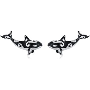 Killer Whale Earrings 925 Sterling Silver Hypoallergenic Orca Whale Stud Earrings Ocean Animal Earrings Orca Whale Jewelry for Women Men 15 mm