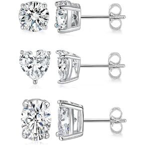 CZ Stud Earrings Set for Women and Men 18K White Gold Plated Created Diamond Earrings Pack of 3
