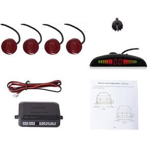 EKYLIN Car Auto Vehicle Reverse Backup Radar System with 4 Parking Sensors Distance Detection + LED Distance Display + Sound Warning (White Color)