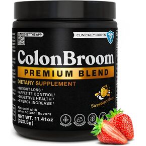 ColonBroom Premium Weight Loss Supplement (Strawberry) - Colon Broom Psyllium Husk Fiber Powder Drink - Gluten Free, Non-GMO Colon Cleanse for Bloating Relief & Gut Health, 120 Servings