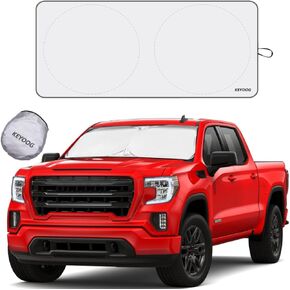 KEYOOG Car Sun Shade for Windshield 1 Piece Foldable with Storage Pouch, Universal Fits Car, Sedan, SUV, Truck, Block Sun Glare, UV and Heat, Protect Car Interior (63 X 33.5 in / 160 X 85 cm)