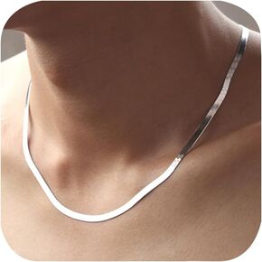 Minimalist 4MM Flat Snake Bone Chain Vintage Flat Chain Necklace Flexible 925 Sterling Silver Herringbone Flat Snake Magic Chain Necklace for Men Women Short Collarbone Blade Chain 20 inches