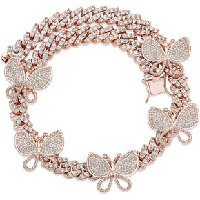 TOPGRILLZ 8mm/12mm 6 Times Plated Iced Out Spinner Charm Cuban Link Choker Chain Necklace for Women Novelty Jewelry Gifts