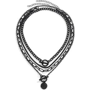 4Pcs Layered Gold Necklaces for Women Chunky Gold Necklace Toggle Clasp Necklace Paperclip Chain Necklace Retro Cuban Chain Necklace Coin Medallion Pendant Necklace Gold Herringbone Necklace Jewelry