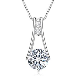 Moissanite Necklace for Women, 18K White Gold Plated Sterling Silver 1-3 Carat D Color Lab-Created Simulated Diamond Pendant Anniversary Birthday Christmas Jewelry Gift for Her Mom Wife, 18+2 Inch