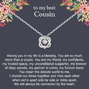 Cousin Gifts for Women, Sterling Silver Infinity Interlocking 2 Hearts Necklace for Cousin, Cousin Birthday Gifts for Cousins Female, Christmas Jewelry