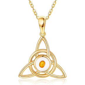 DOVRAN 14K Solid Gold Celtic Knot Necklace for Women Mustard Seed Jewelry Good Luck Irish Triangle Knot Gifts for Her