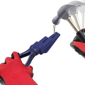 Nail Holder for Hammering Safety Plastic Pliers, Finger Protective Nail Guide for Small Screws and Finishing Nails, Slip Joint Pliers Tool Gadget for Household Construction (with Work Gloves)