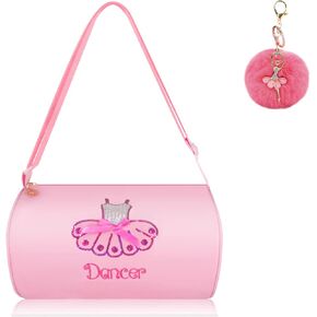 Cute Ballet Dance Bag Kids Tutu Dress Bag Girls Dance Bag Polyester Personalized Waterproof Bag with Key Chain Cute Plush Hanging Pink ball (Pink2)