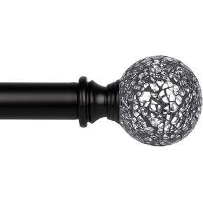 KNOBWELL Window Treatment Sparkling Mosaic Ball Curtain Rod Set, 1-Inch Diameter Decorative Curtain Rod, Adjusts from 42 to 120 Inches, Black