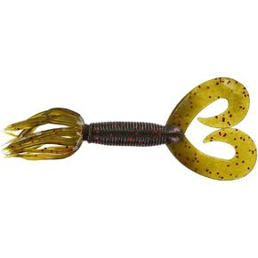 Yamamoto 5' Double Tail Hula Grub - Realistic Easy-to-Use Soft Plastic Fishing Lure Bait with Free-Flowing Skirt - 10 Pack, Watermrlon with Large Black Flake