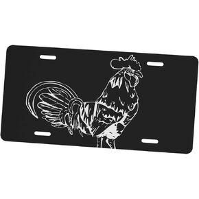 Black White Rooster Cock Vintage License Plate Front Car Decorative Novelty Auto Plate Car Tag Vanity Gift Metal Aluminum Plate for Women/Man 12x6 inch Wall Decor