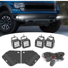 4x 24W LED light Pod & Hidden Bumper Dually Mounting Brackets With Rocker Switch Wiring Compatible with Ford F150 Raptor (1st Generation) 2010-2014
