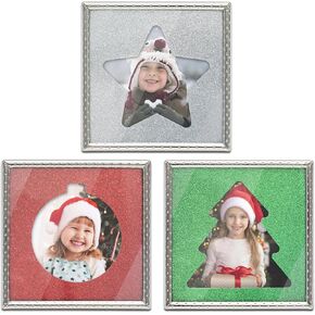 MIMOSA MOMENTS Bling Picture Frame Ornament for Wedding & Holiday, 3pcs 3x3 hanging frames (3x3)