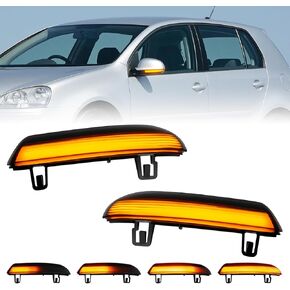 LED Side Mirror Turn Signal Lights Compatible with GTI MK5 2004 2005 2006 2007 2008 VW Golf 5 2003-2008 for Jetta MK5 2006-2011 Amber Dynamic Sequential Lamps Smoked Lens