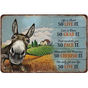 Mocozim Rustic Retro Metal Tin Sign Donkey Life is Short So Live It Love is Rare So Grab It Vintage Metal Tin Sign Wall Art Wall Poster Plaque Decor for Pub,Club,Bar,Restaurant,Coffee 8x12inch
