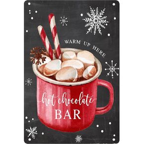Warm Up Here Hot Chocolate Bar Metal Tin Sign Kitchen Decorative Cafe Bar Home Metal Plate Wall Decor Restaurant Wall Retro Plaque 8x12 Inch
