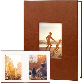 4x6 Photo Album, Leather Cover Photo Album 4x6 Picture Book Black Inner Pages with DIY Front Window, Each 4x6 Photo Album Book 136 Pockets Holds 136 Baby Wedding Family Children Photos (Black)