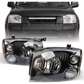 Headlights Assembly - Black Housing Headlamps Fit for Nissan Frontier 2001-2004 - Replacement for 260608Z325, 260108Z325, NI2502130, and NI2503130 - Bulbs Included (w/o Wire Harness)