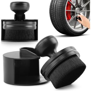 2 Pack Auto Detail Brushes, Tire Shine Applicator Brush, Automotive Tire Dressing Applicator Brush, High Density Portable Car Tire Brush with Seal Cover for Car Wash Kit(Black)