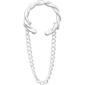 925 Sterling Silver Twisted Hoop with Dangling Chain Non-Piercing Ear Cuff