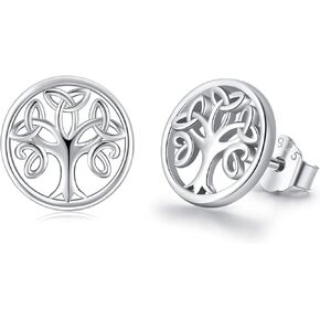 Tree of Life Stud Earrings 925 Sterling Silver Celtic Earrings Jewelry Christmas Gifts for Women Christmas Stocking Stuffers