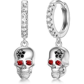 Skull Dangle Earrings 925 Sterling Silver Sugar Skull Jewelry Gothic Skeleton Layered Chain Bracelet Punk Skull Halloween Jewelry Gifts for Women Men Biker Gift