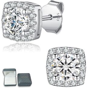 1 Ct D Color VVS1 Moissanite Stud Earrings for Women 925 Serling Silver Halo Earrings (with Gift Box)