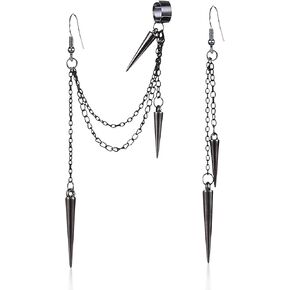 Goth witchy خفيف الوزن فريد من نوعه أسود فاسق طويل شرابة سلسلة الأذن الكفة أقراط الفولاذ المقاوم للصدأ خمر برميل الأظافر الزاحف متسلق تتدلى الأقراط للرجال النساء للجنسين