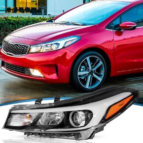 Right Headlight Assembly Compatible with 2017 2018 Kia Forte Halogen Front Passenger Side No LED w/Bulbs
