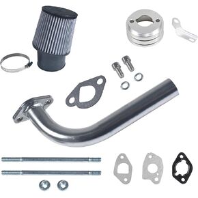 Sliver Air Filter Adapter and Exhaust Pipe Kit for Predator 196cc 212cc for Honda GX160 GX200 6.5 HP Clone Engine Go Kart Racing Cart Mini Bike