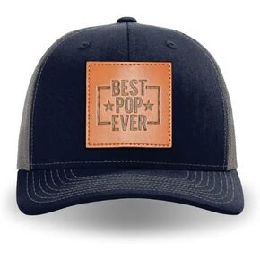Grandpa Hats,Worlds Best Pop Ever Trucker Hat for Dad Papa Leather Patch Baseball Caps