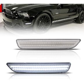 Front Fender LED Side Marker Lights for Fo-rd Mus-tang 2010-2014, Mus-tang Clear Lens Side Bumper Marker Lamps, [Ultra-Bright] White LED Side Markers Turn Signal Lights, 2 PCS