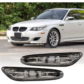 USR 04-10 5-Series E60 Side Marker Light - زوج مصابيح التحديد الجانبية SMOKE (يسار + يمين) - متوافق مع 2004-2010 BMW 5 Series E60/E61 4D Sedan & 5D Wagon جميع الموديلات (أضواء العلامات الجانبية المدخنة)