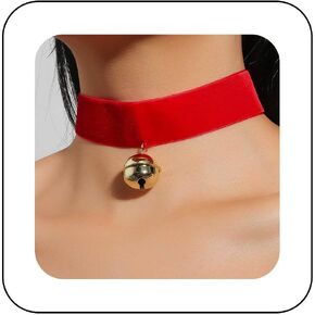 Boho Red Velvet Choker Necklace Wide Velvet Necklace Gold Bell Collar Necklace Cat Bell Necklace Thick Satin Necklace Jewelry for Women