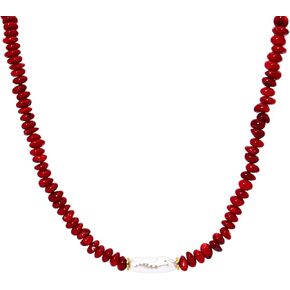 Red Coral Natural Gemstone Necklace, Pearl Choker Necklace for Women, Irregular Stone Healing Crystals Necklaces Handmade Jewelry