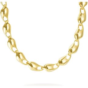 KissYan Gold Necklace for Women Men, 14K Gold Plated Chunky Chain Necklace Fashion Reflect Large Link Choker, Adjustable Trendy Statement Handmade Jewelry