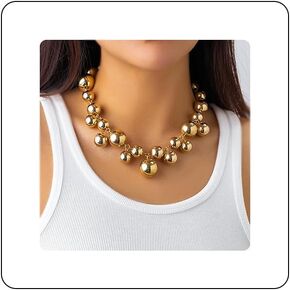 Punk Large Bead Ball Choker Necklace Exaggerated Hip Hop Round Pearl Beaded Collar Necklace Costume Party Statement Necklace for Women and Girls