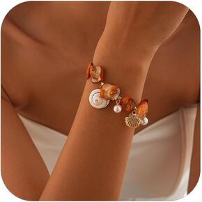 Chunky Pearl Necklace&Bracelet for Women Beach Starfish Shell Boho Statement Jewelry Vacation Freshwater Pearl Choker Summer Coastal Accessories
