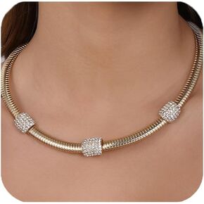 Chunky Statement Choker Necklace for Women, Gold Stainless Steel Snake Chain Collar Necklace,Adjustable Chain Jewelry