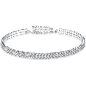 4 Row Rhinestone Choker Necklaces Silver Sparkling Diamond Choker Crystal Bracelet Rhinestone Necklace for Women Bridal Wedding Bridesmaid
