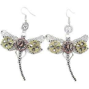 Dragonfly Steampunk Earrings Punk Gothic Steam Gear Dragonfly Dangle Earrings Ladies Halloween Jewelry Gifts