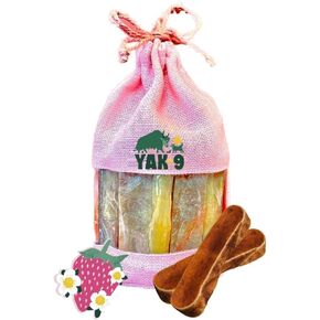 Yak9 Cheese Dog Chews, High Protein Dog Treats, Natural, Rawhide Free, Long Lasting Dog Chews with Vitamins, Minerals & Fish Oil, Dog Treats for Medium Breeds Under 75 Lbs, Strawberry, 1 Piece
