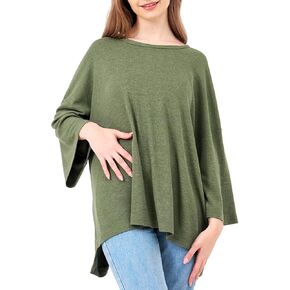 Women's Oversized Tunic, Plus Size Waffle Knit Tops with High-Low Hem, Loose Fit Crew Neck Sweatshirt