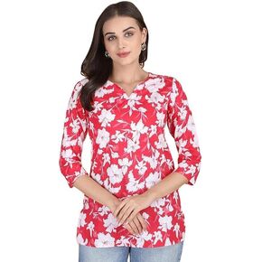 PIDAVLIYA'S Indian Women's Tunics Tops Cotton Floral Printed Short Kurti Kurta Shirt Top for Women