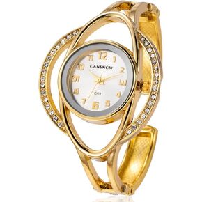 CdyBox Women Diamond Bracelet Watch Elegant Ladies Open Buckle Steel Strap Quartz Bracelet Watch