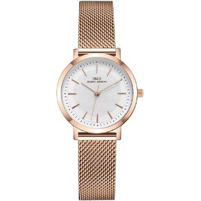 IBSO BOERNI AIBISINO Women Stainless Steel Band Watches Ladies Quartz Wristwatches Waterproof Mesh Bracelet Watch Relogio Feminino (3638 Rose Gold)