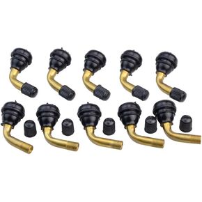 GOOFIT Universal PVR70 Valve Stem Bent 90 Degree Angled Brass Stem Snap-in Rubber Base 10pcs Tubeless Tire Rim Replacement for Motorcycle Scooter ATV Go Kart