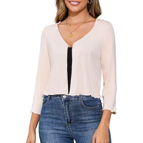 Women's Cardigans 3/4 Sleeve Shrug Open Front Cropped Cardigan Lightweight Bolero for Dress